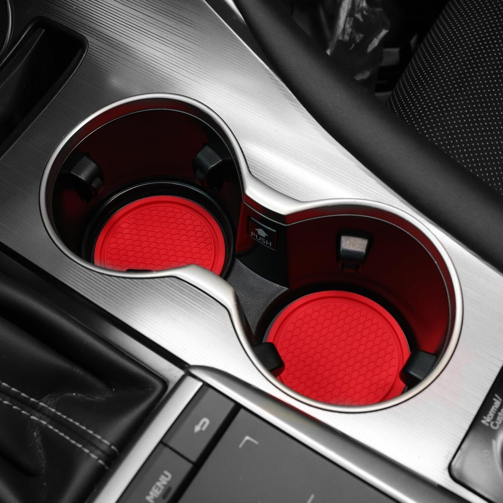 Car Cup Coaster, 4PCS Universal Cup Holders Embedded in Ornaments Coaster, Red