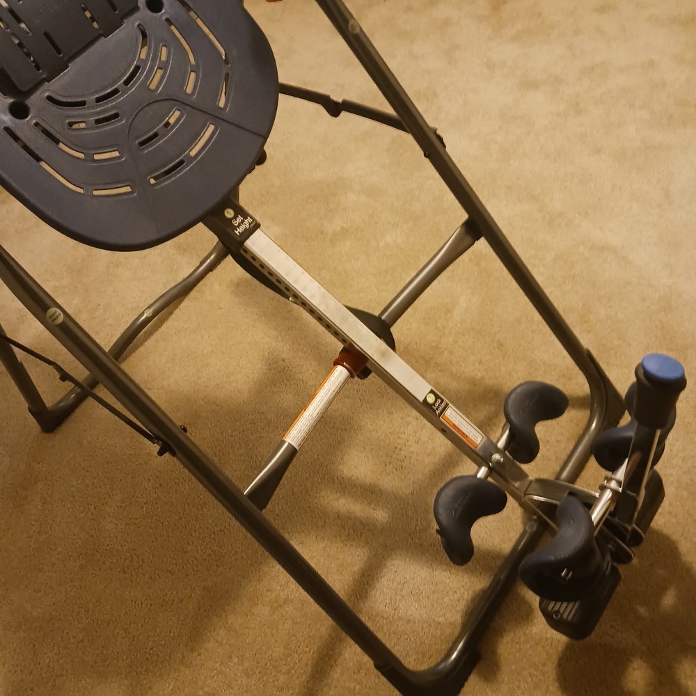 Teeter Inversion Table Adjustable Foldable Padded Blue Black Hand Grips