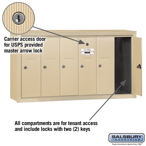 Salsbury Vertical Mailbox - 6 Doors - Sandstone - Surface Mounted - USPS Access