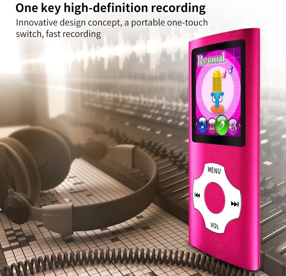64GB Expandable MP3 Player with LCD Screen, E-Book Reader & FM Radio - Pink