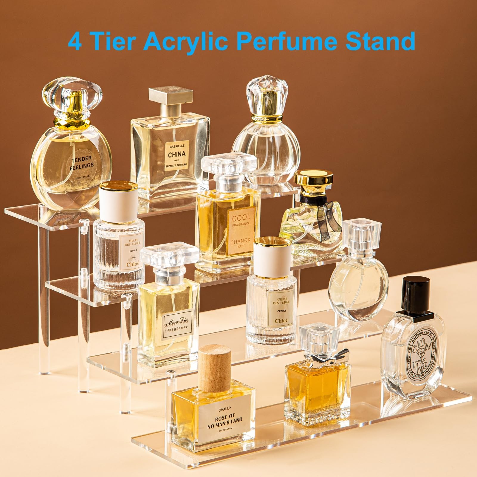 4 Tier Acrylic Perfume Organizer Stand, Clear Display Risers for Perfume, Col...