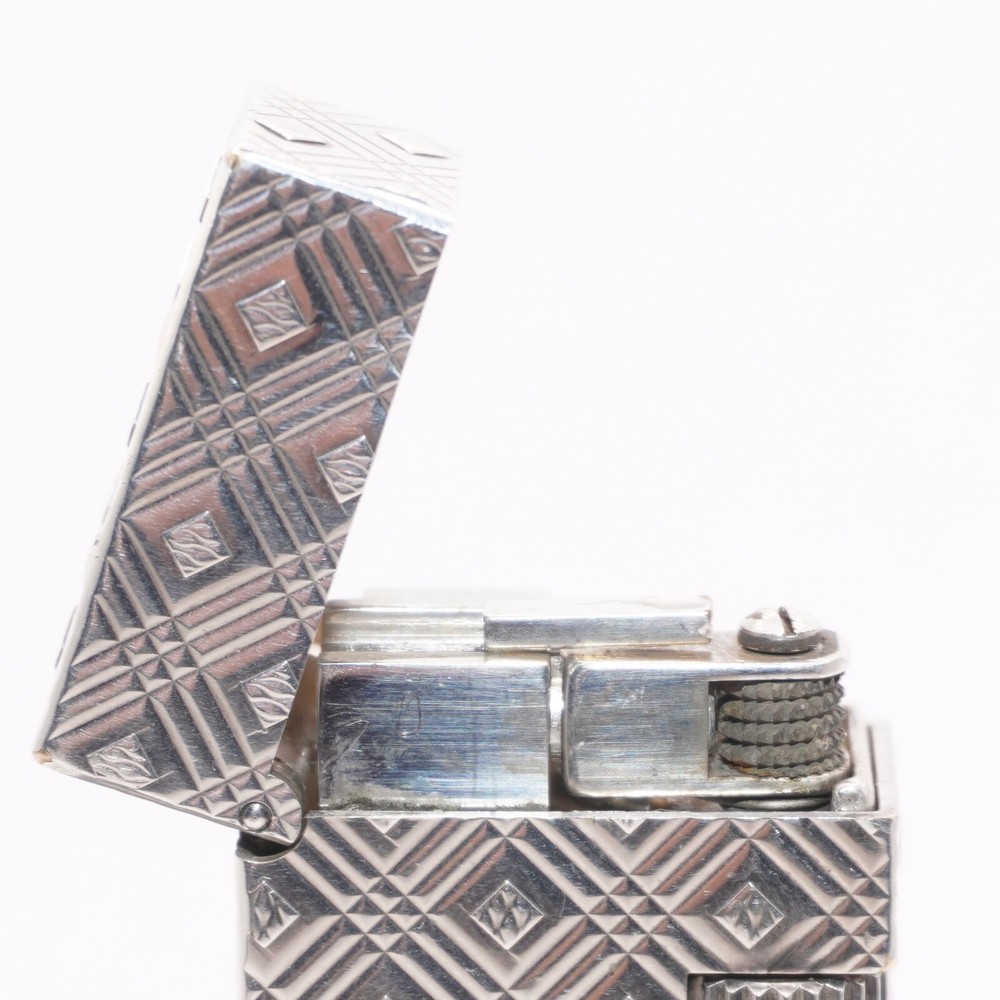 Dunhill Lighter Silver Rhombus Pattern_Ultrasonically cleaned_Working