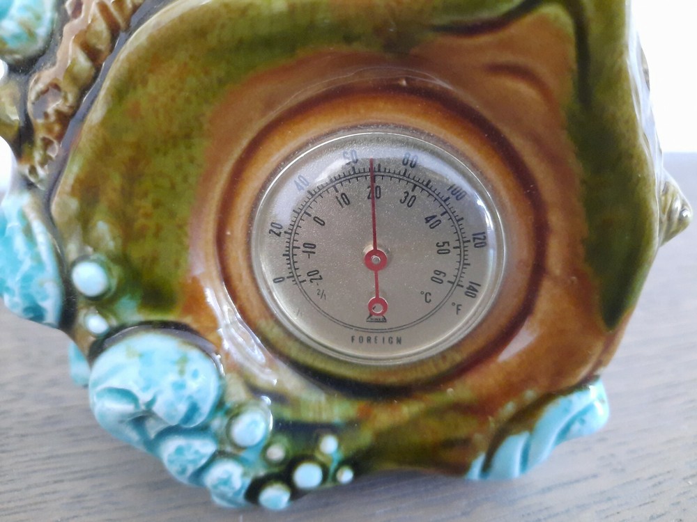 VTG Minco Foreign Thermometer Ceramic Seashell Beach Waves Brown Blue Shell
