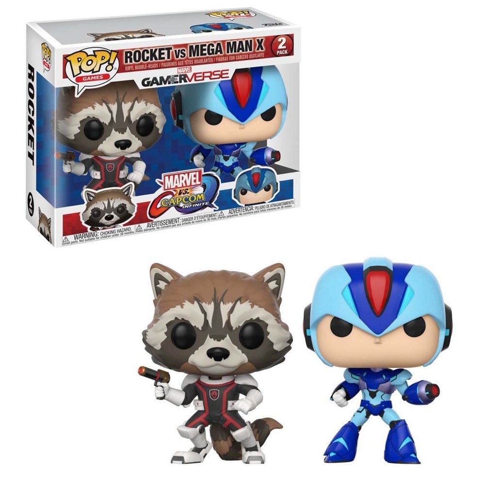 FUNKO POP  ROCKET vs MEGA MAN X 2-PACK MARVEL GAMER RVERSE CAPTCO INFINITE