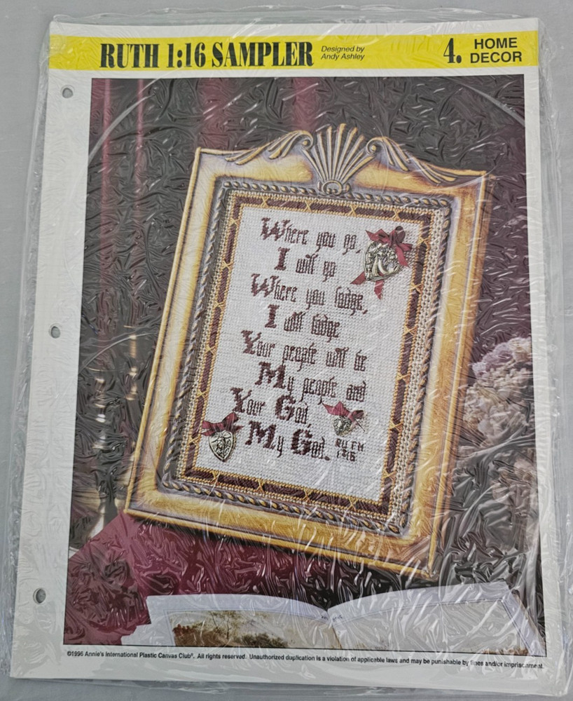 NEW RUTH 1:16 SAMPLER ANNIE'S PLASTIC CANVAS PATTERN INSTRUCTIONS