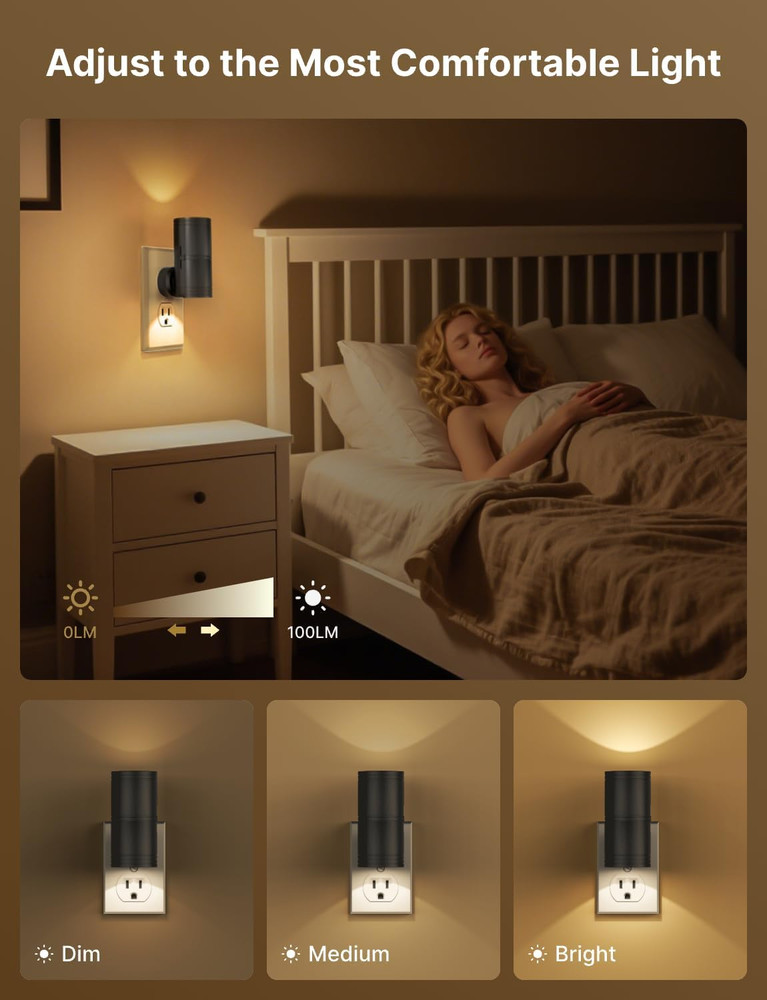Night Light Plug into Wall, 4 Pack Dimmable LED Nightlight with Dusk to Dawn Sen
