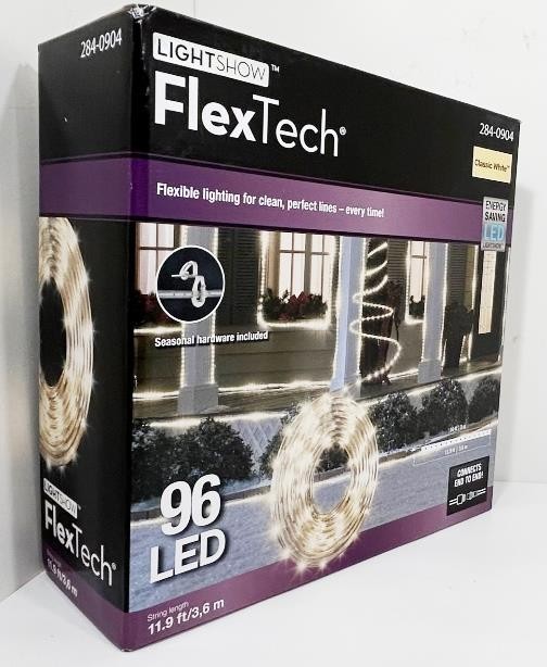 GEMMY LIGHTSHOW FLEXTECH 96 LED STRING LIGHT 10ft CLASSIC WHITE 20k HRS ~ NIB