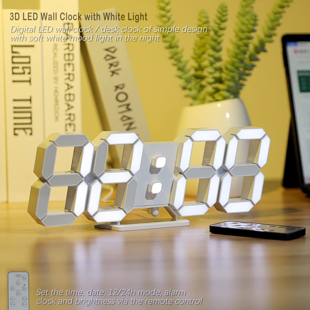 KOSUMOSU 3D LED Digital Wall Clock ,9.7", Large Display Table/ Desk Clock wit...