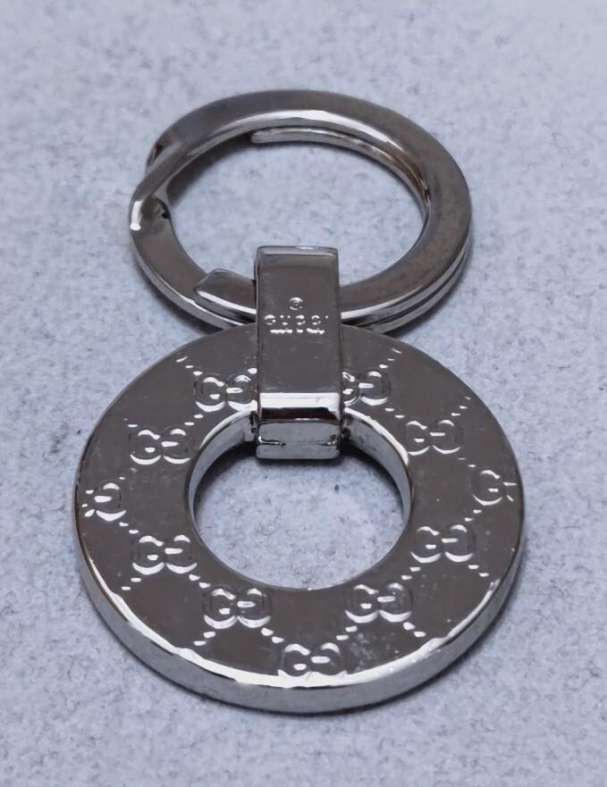GUCCI Key Ring Silver GG Logo Pattern USED Auth Rare #9230