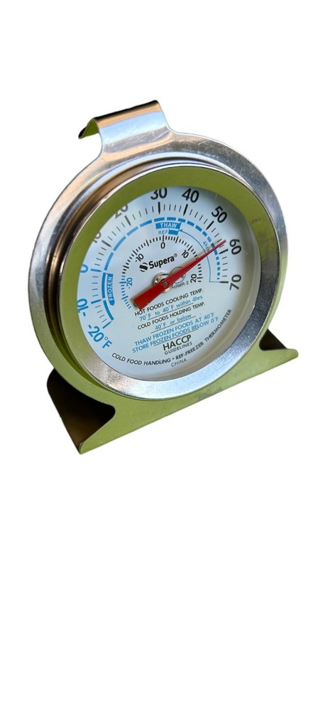 A 2 1/2" dial refrigerator/freezer thermometer analog device