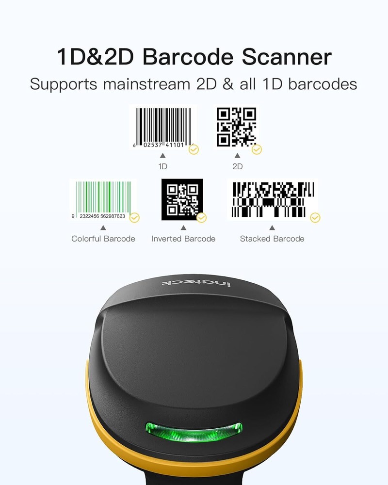 Inateck 2D Barcode Scanner Reader Bluetooth 2.4Ghz Smart Base Screen Scanning