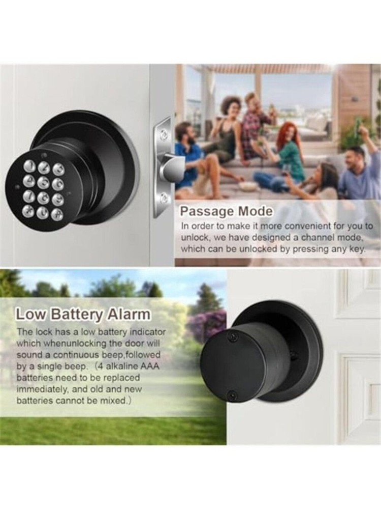 Door Knob with Keypad, Keyless Entry Door Lock, Black Electronic Code Locks