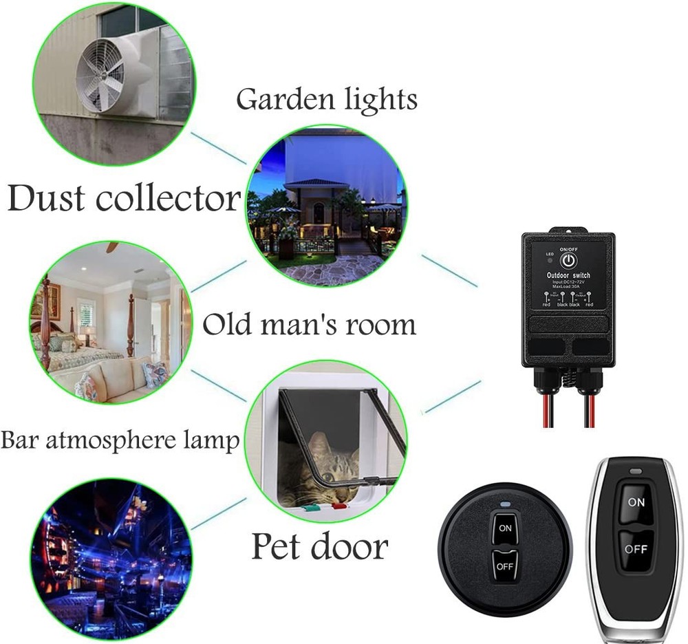 12v Remote Control Relay Switch, DC 12V-72V Wireless Switch 328ft Long Range,...