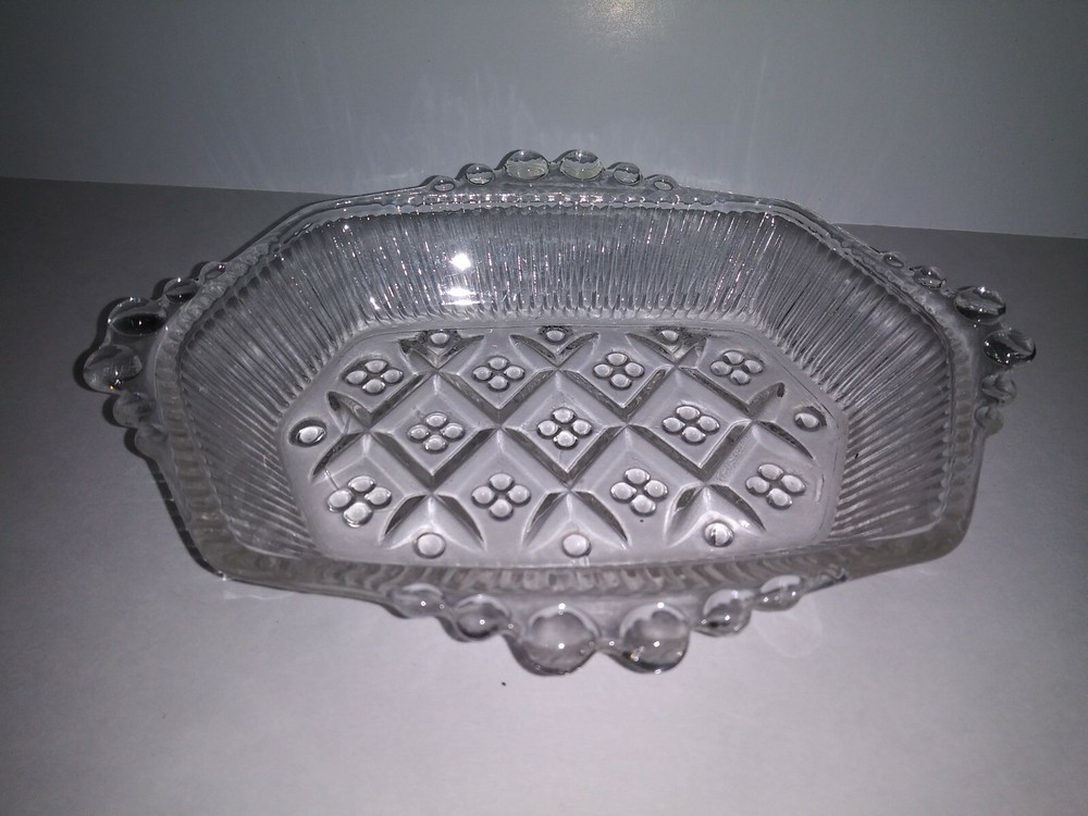 Depression Patterned Glass Double Handled Hobnail Tray