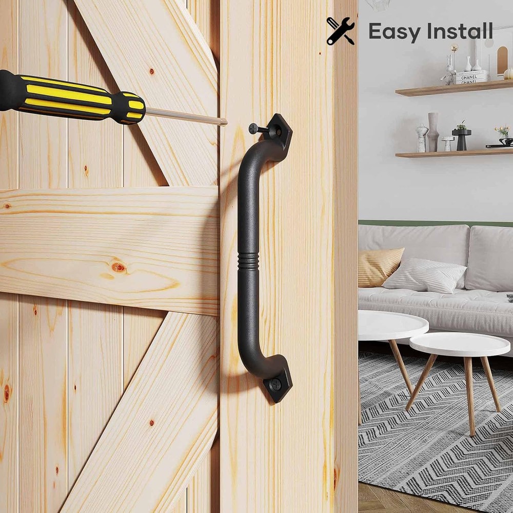 2PCS 10" Barn Door Pull Handles Rustic Black Cast Iron Gate Grab Easy InstallA