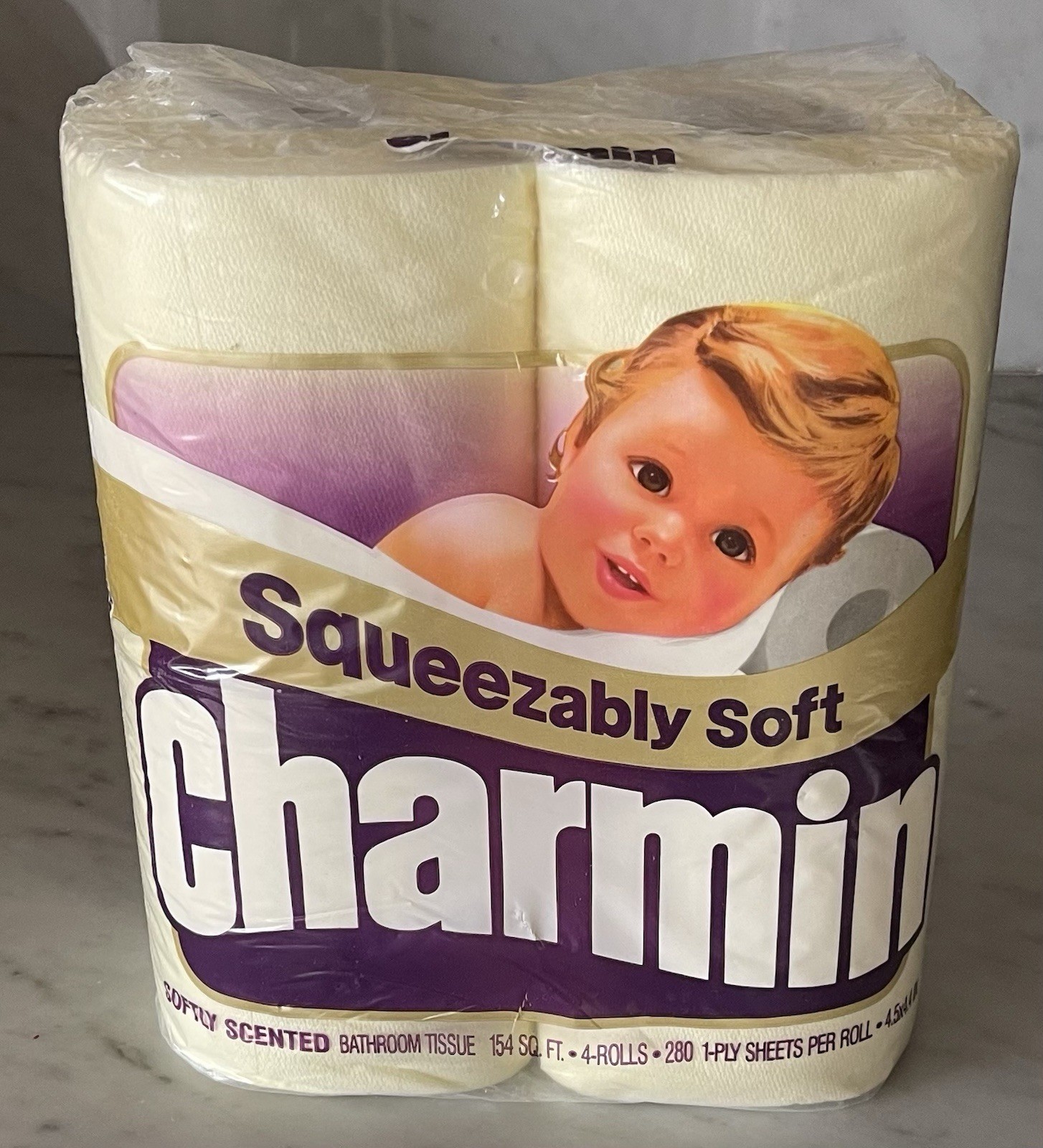 Vintage '80s Charmin Light Yellow Toilet Paper Sealed 4-Pack NOS Prop
