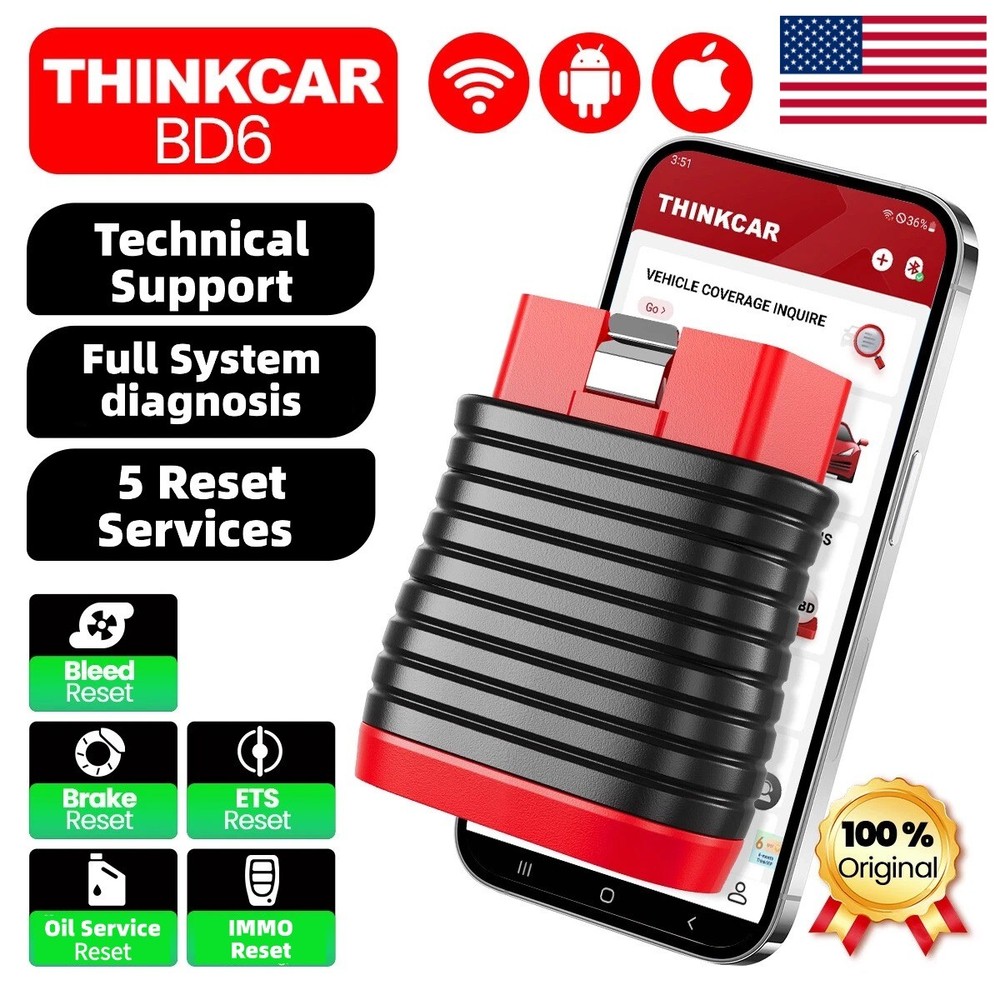THINKCAR BD6 Car OBD2 Diagnostic Tool Bluetooth Full System Diagnostics 5 Reset