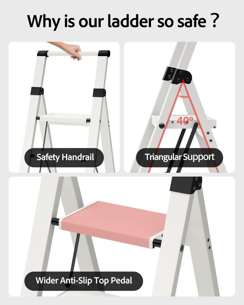 4 Step Ladder, Lightweight Aluminum Step Stool with Convenient Handgrip, Fold...