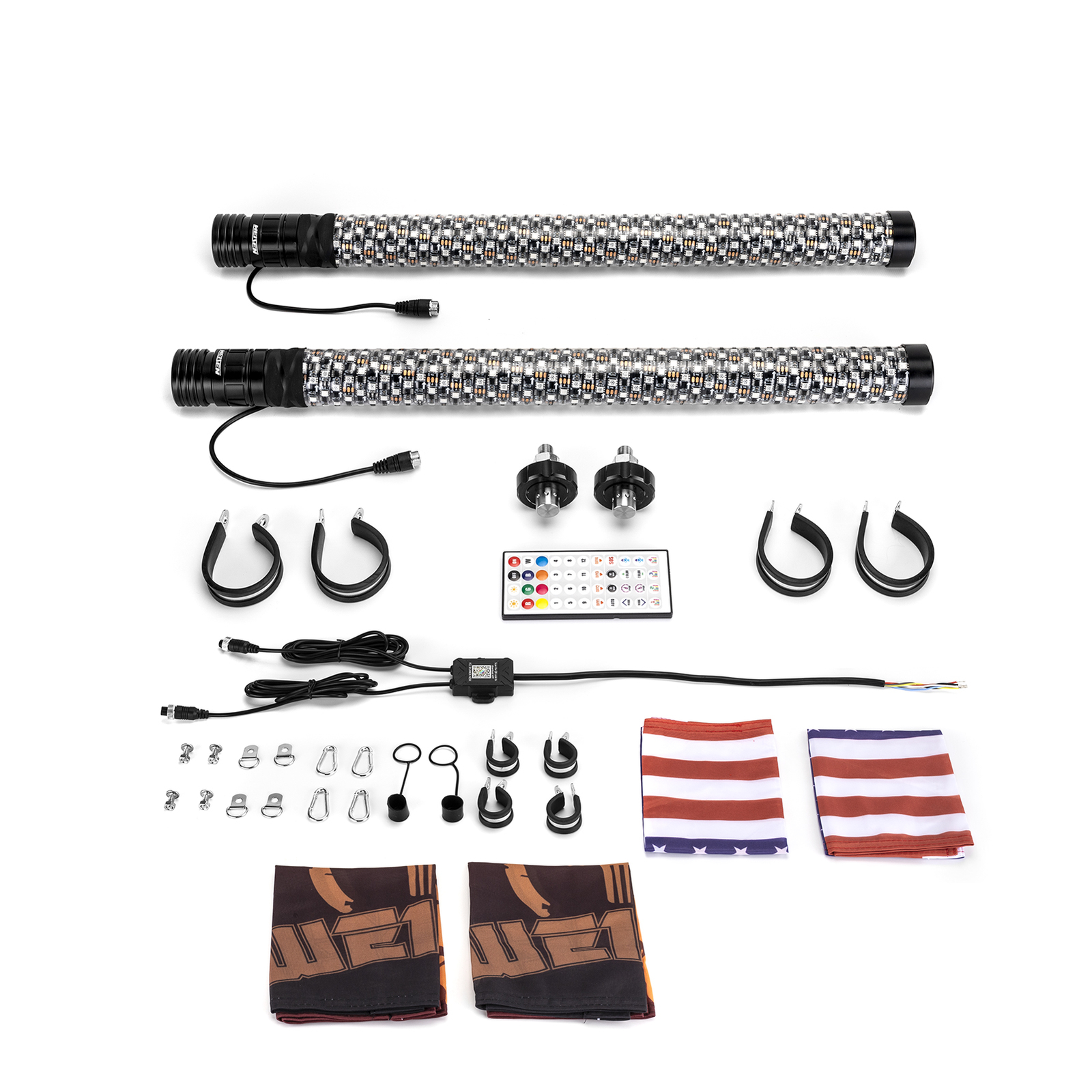 Pair 2FT Spiral LED Fat Whip Light Antenna RGB Chasing For Can-am X3 RZR UTV ATV