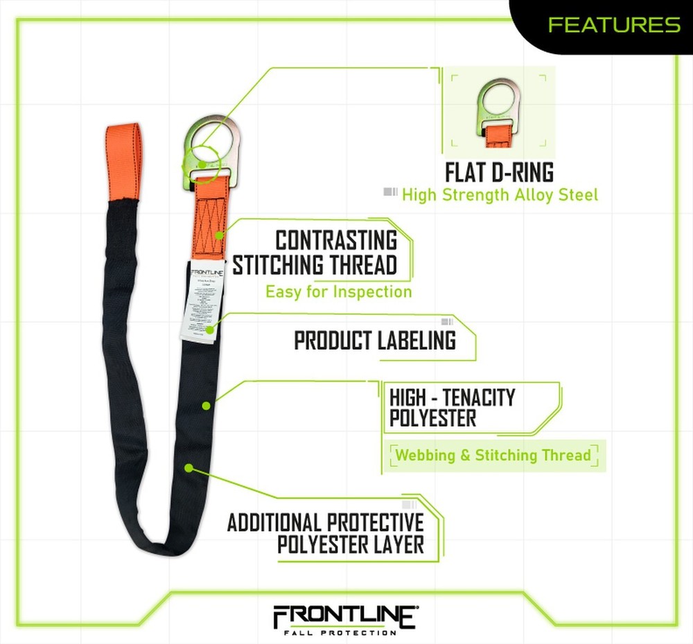 Frontline COS04R Concrete Embed 4' Anchor Strap D-Ring & Looped End