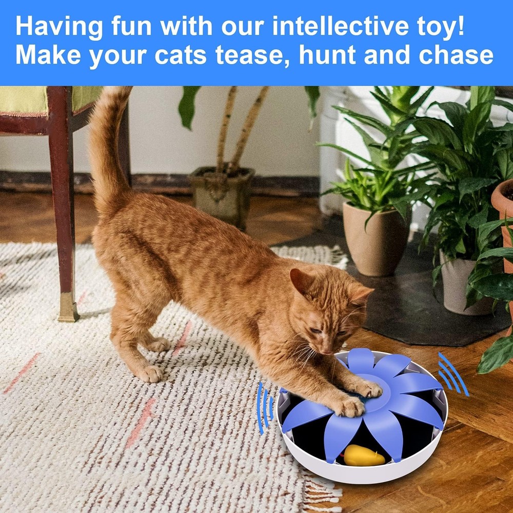 FluffyDream Automatic Electric Magnetic Spinning Cat Toys, Interactive, Blue