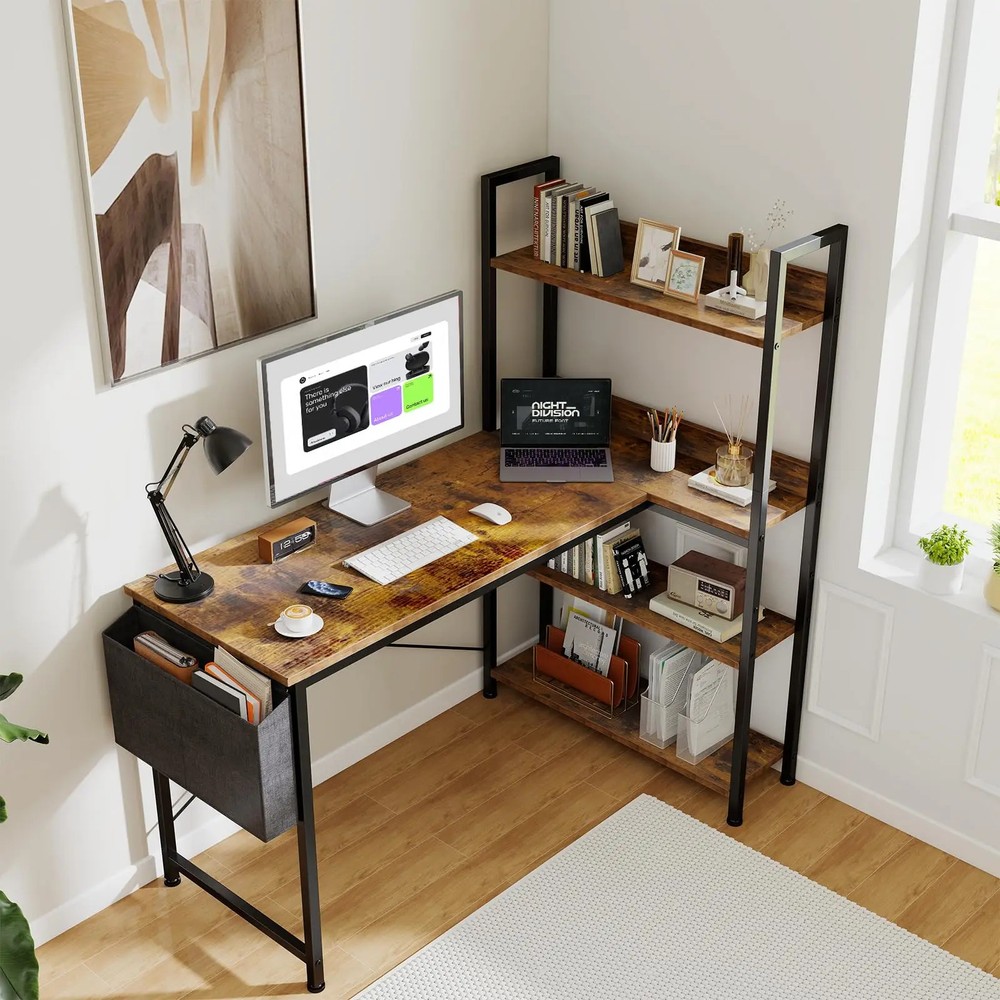 47 Inch L Shaped Desk Storage Shelf Computer Gaming Table Side Bag Adjustable