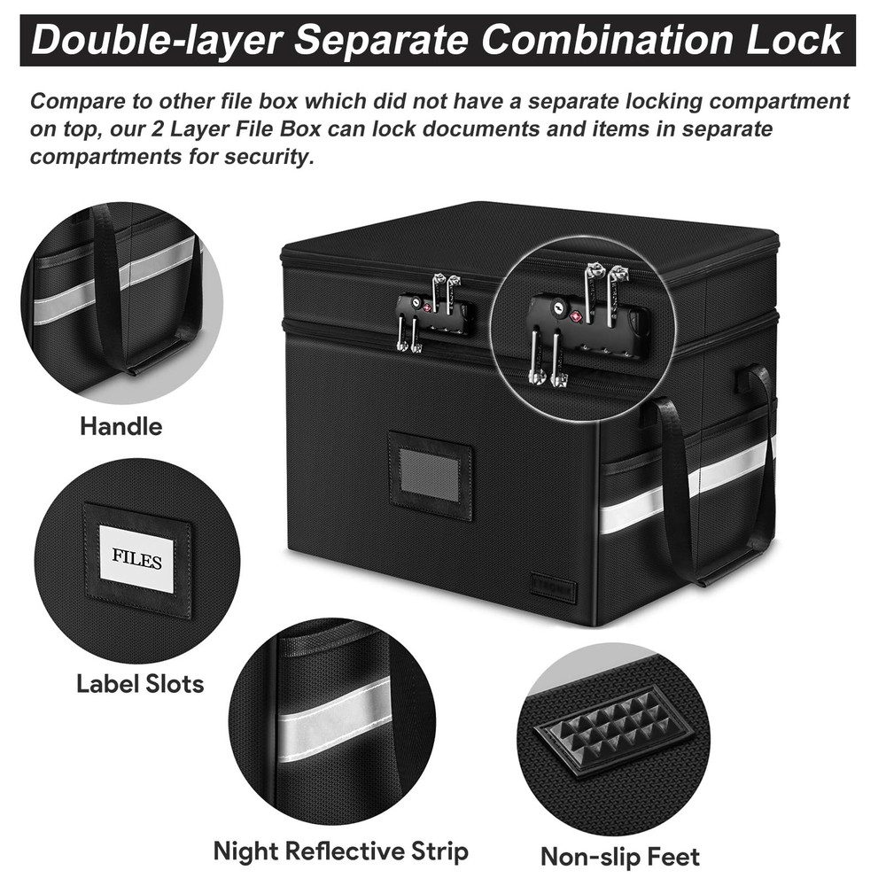 Fireproof Document Box With Lock 2 Layer File Cabinet Organizer With 5 Tab Inser