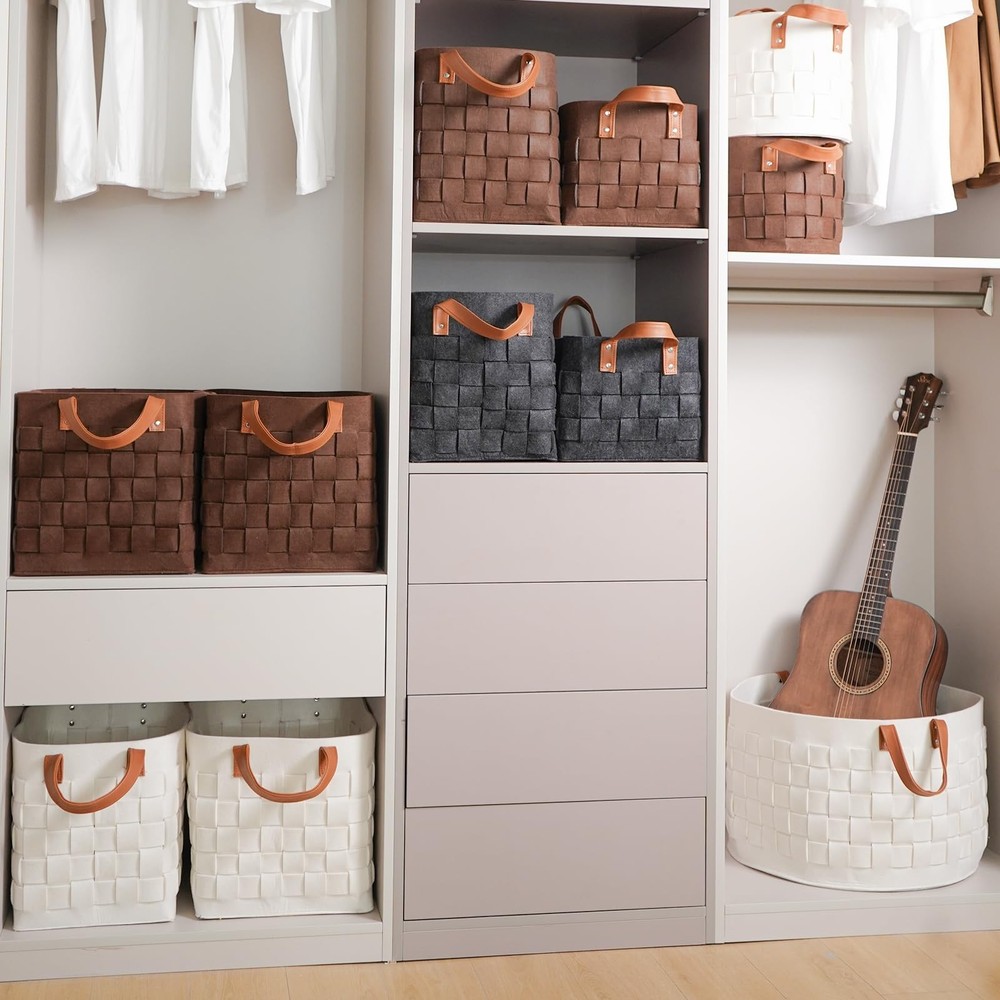 boldmonkey Laundry Basket 15 " x13 x11 2 Pack, Large Rectangular Felt Fabric ...