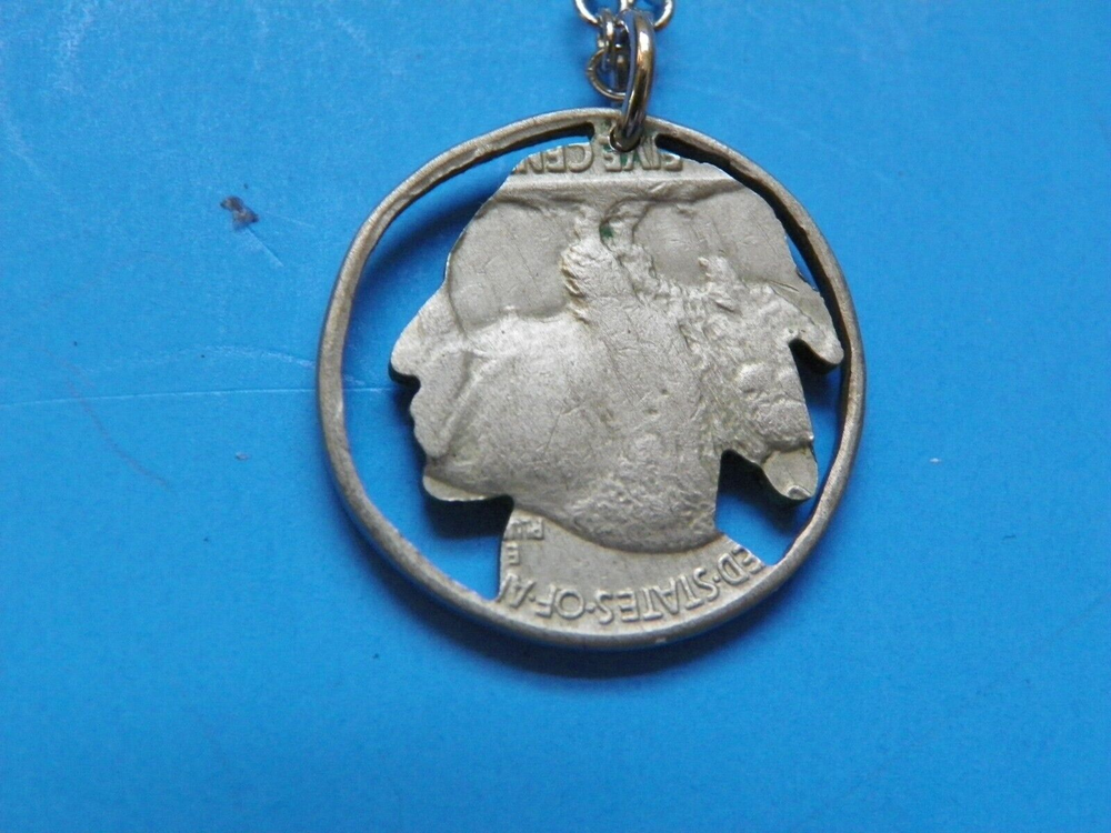 1937 ORIGINAL CUT OUT U.S. FIVE CENT NICKEL WITH 20" CHAIN