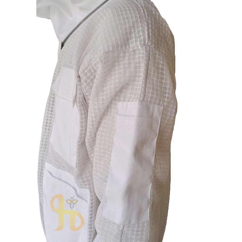 3 Layer Bee Sting Proof Jacket Full Ventilated Round Veil, White, Size 3XL