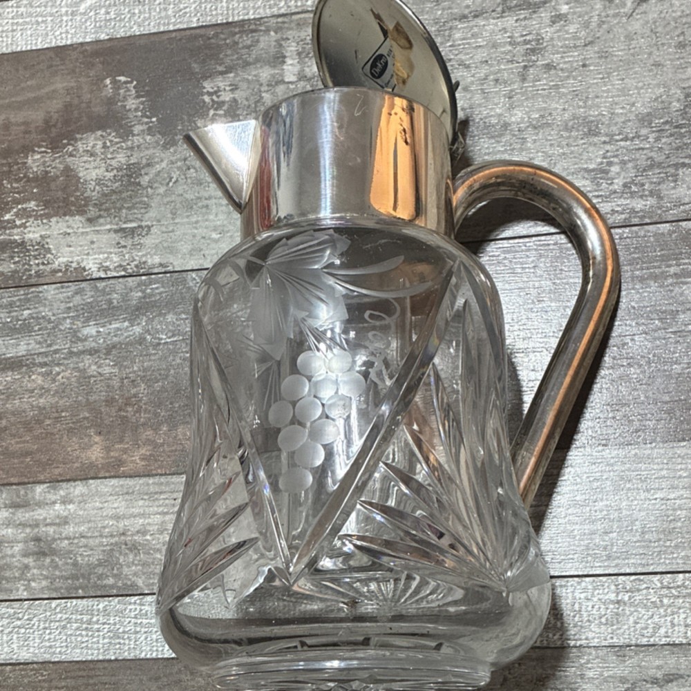 DeKra Silverplate German Glass Pitcher Grape Pattern with Lid and Insert vintage