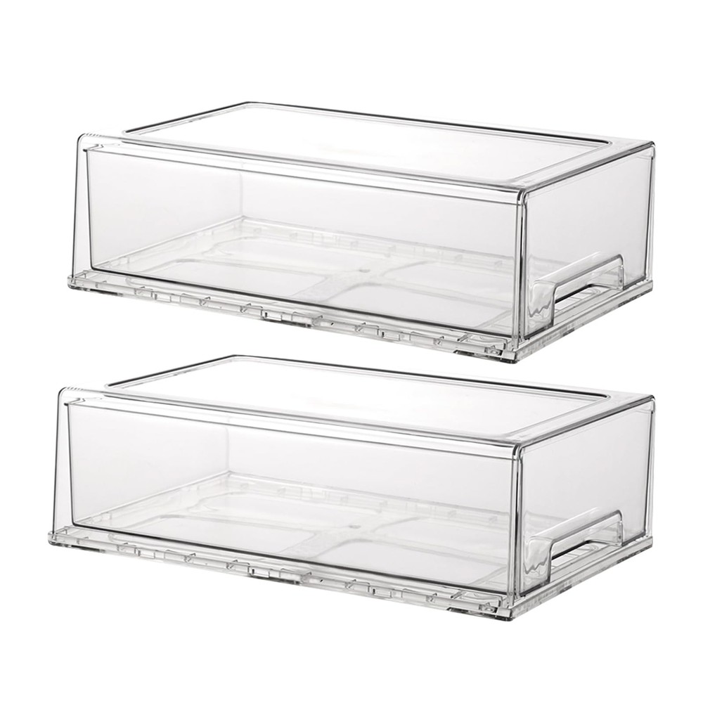 Stackable storage drawers, clear pull-out organizer with handles and non-slip...