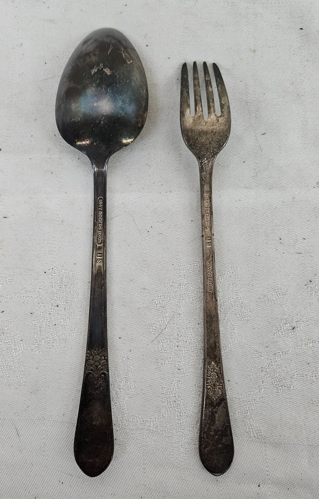 Antique 1847 Rogers Bros ADORATION Silverplate SERVING SPOON & FORK