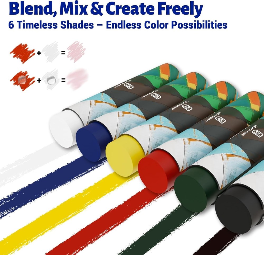 iCrayon Large Water Soluble Pastels, Upgraded Fully Dissolvable Formula, 6 Basic