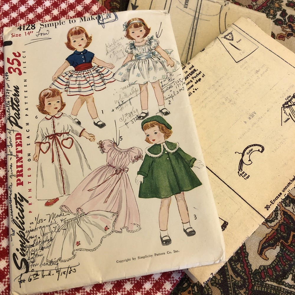 Vintage 14” Doll Clothes Pattern W Instructions 1950’s