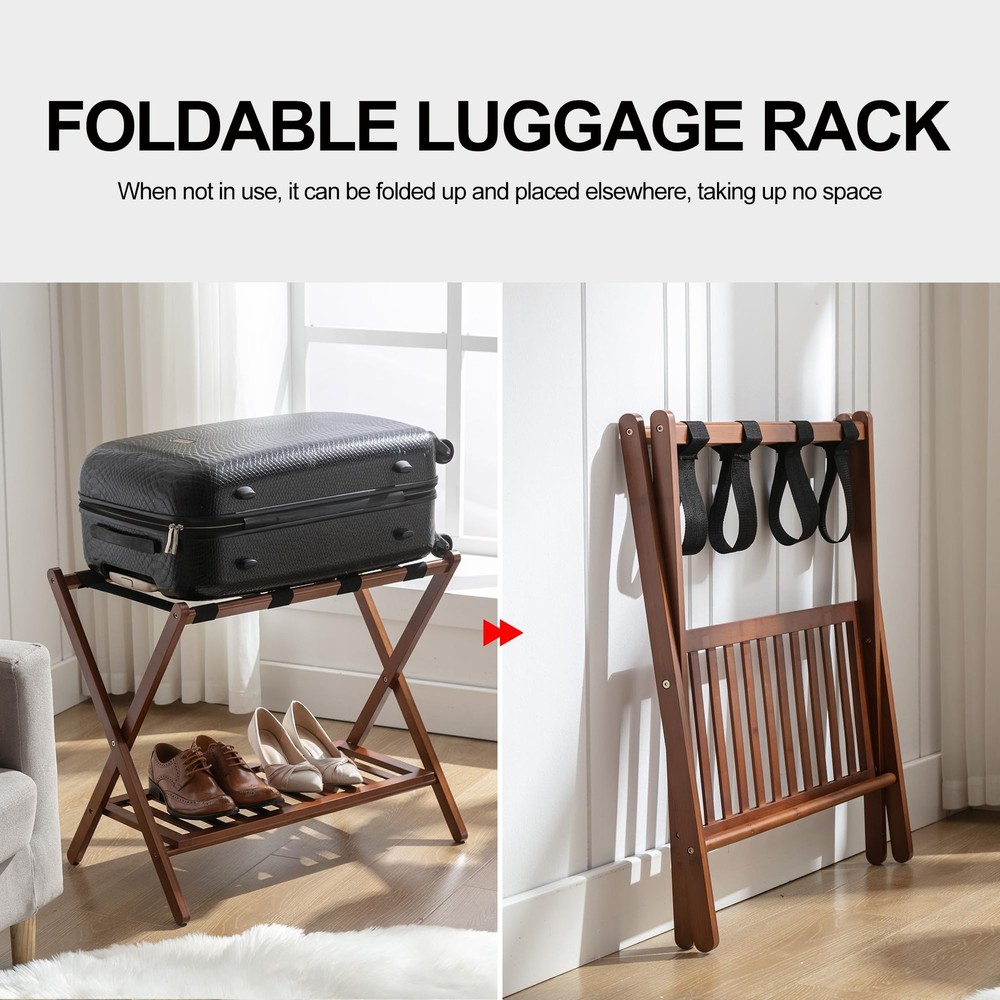 Solid Wood Luggage Rack for Home Travel - Stylish Storage Solution