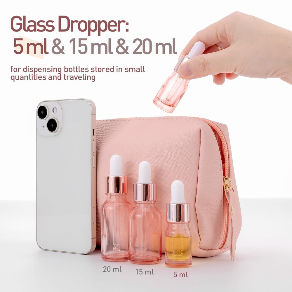 Kesell 8 Pack 5ml Pink Dropper Bottles, Empty Refillable Glass Sample Vials E...