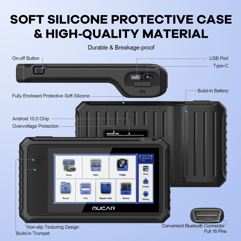 MUCAR VO6 All Systems Auto Diagnostic Scanner OBD2 Scanner E-CU Coding 28 Resets