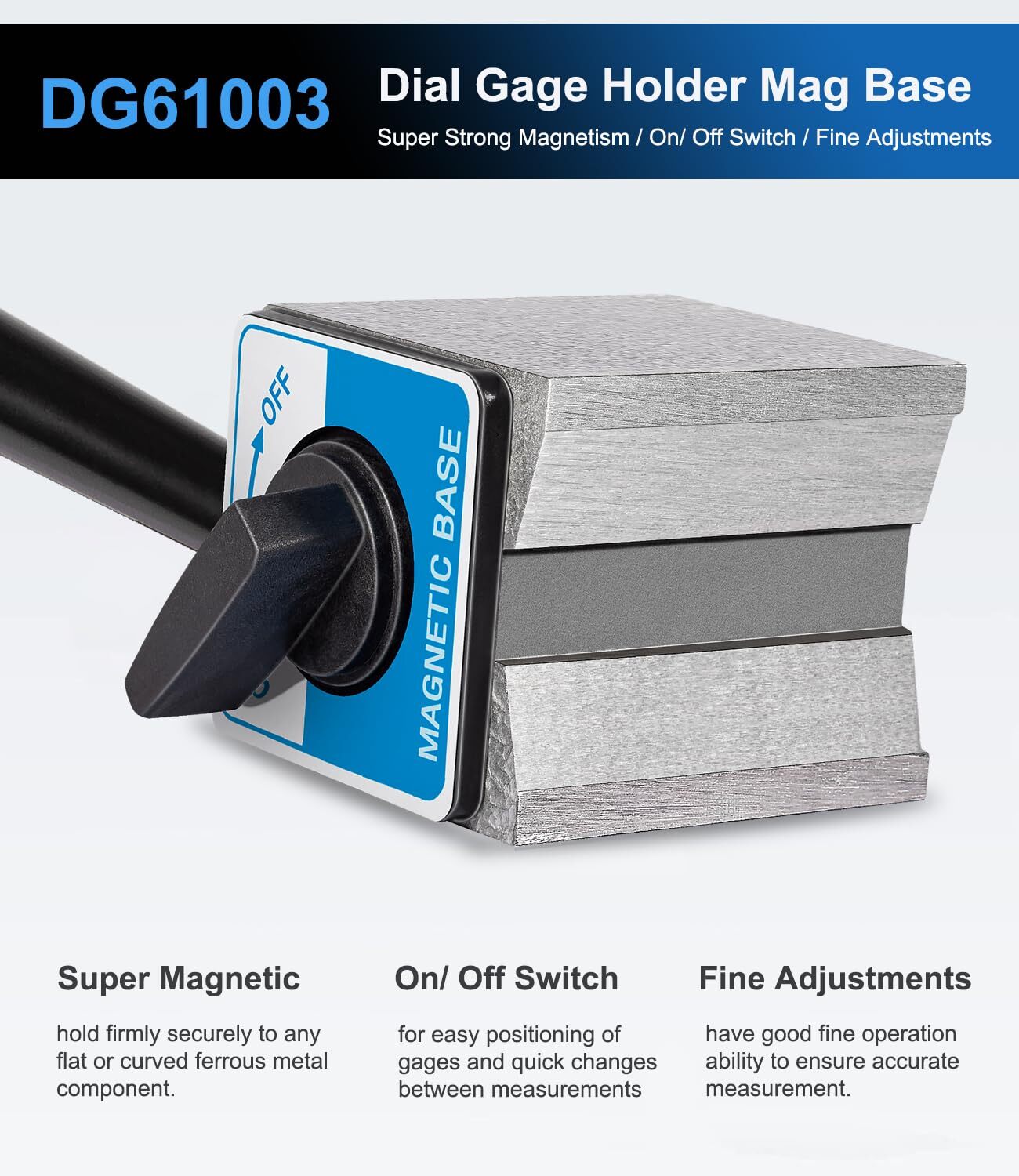 Regular Duty Dial Gage Holder DG61003 Mag Base w/Metal Fine Adjust for Noga