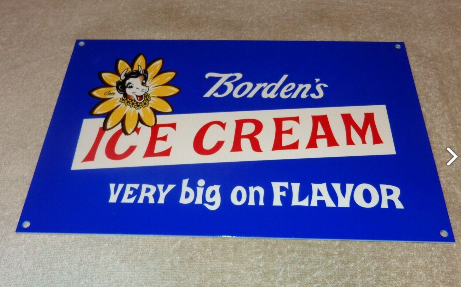 VINTAGE BORDEN'S ICE CREAM ELSIE THE COW 12" METAL BORDENS DAIRY 🥛 GAS OIL SIGN