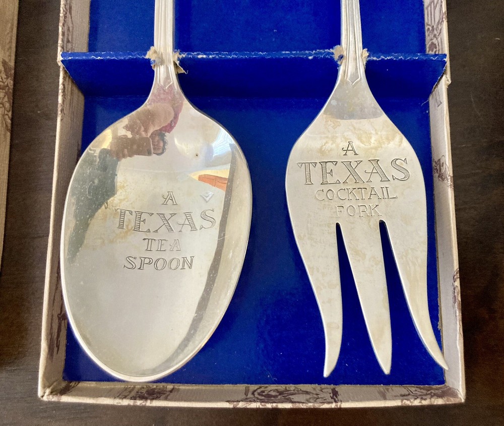 Huge 12.5" 1847 Rogers Bros TEXAS Spoon Cocktail Fork Boxed Silverplate Rare