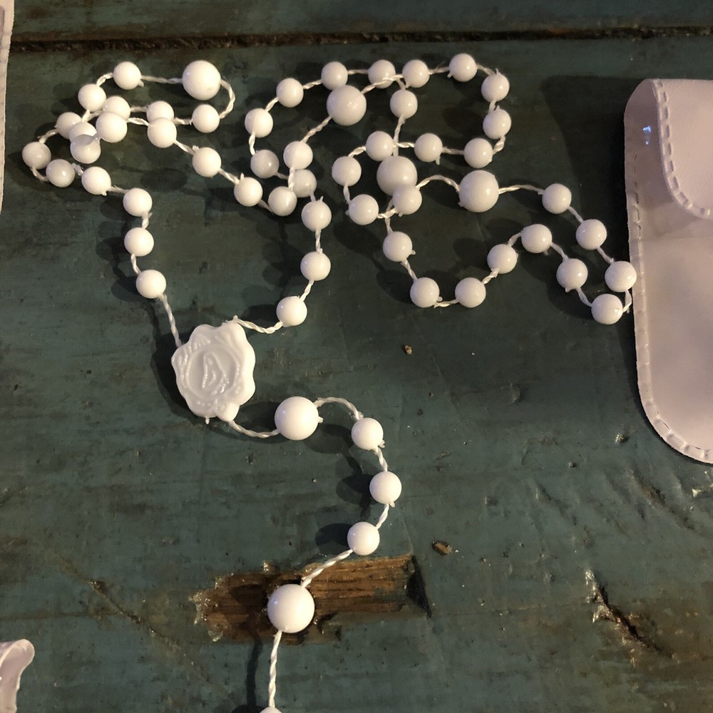 5 PLASTIC ROSARIES WHITE ROSARY LOT