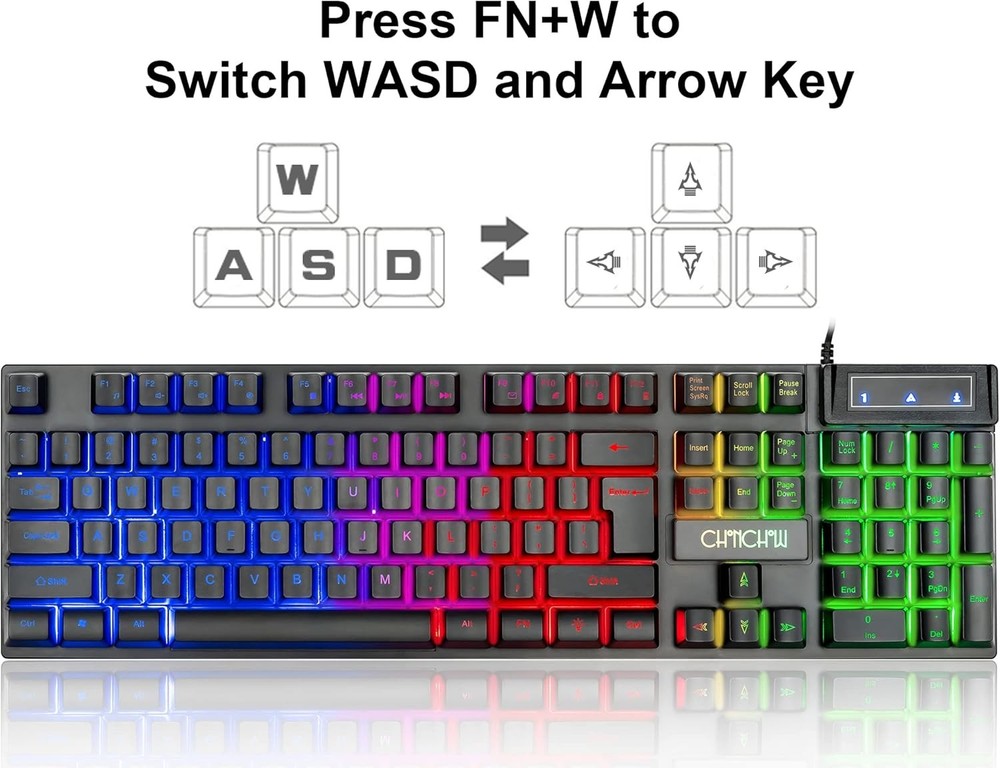 Keyboard Mouse Gaming LED Wired Combo Rainbow Backlit Mechanical Feeling