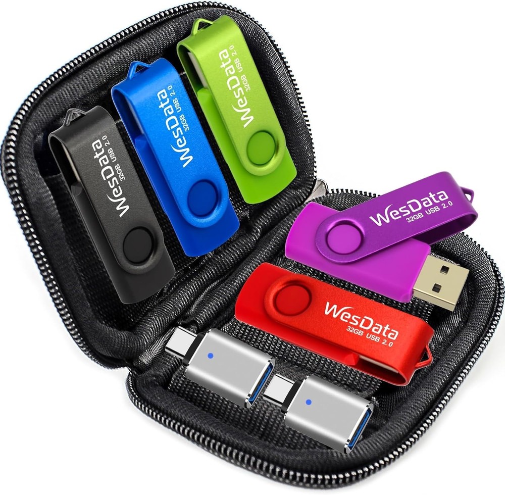 5 Pack 64GB USB Flash Drives & 2 USB C Adapters - Elegant Data Storage Solution