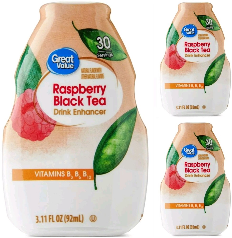 3 Pack Great Value Raspberry Black Tea Drink Enhancer - 90 Servings