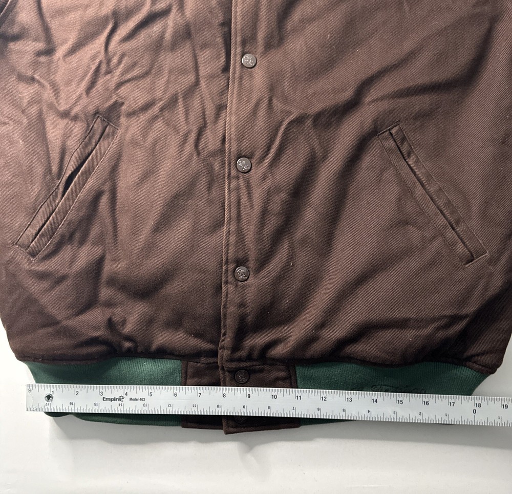 Stall & Dean Devils Soccer Brown & Green Quilt Lined Varsity Jacket Size Large