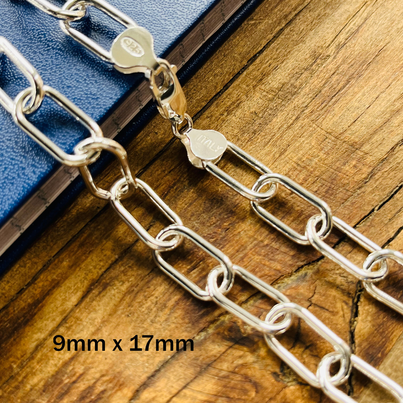 Real Solid 925 Sterling Silver Paper clip Chain Paperclip Necklace Made in Italy