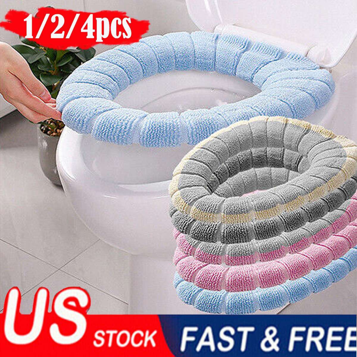 1/2/4x Bathroom Toilet Seat Closestool Cushion Washable Soft Cover Mats Warmer