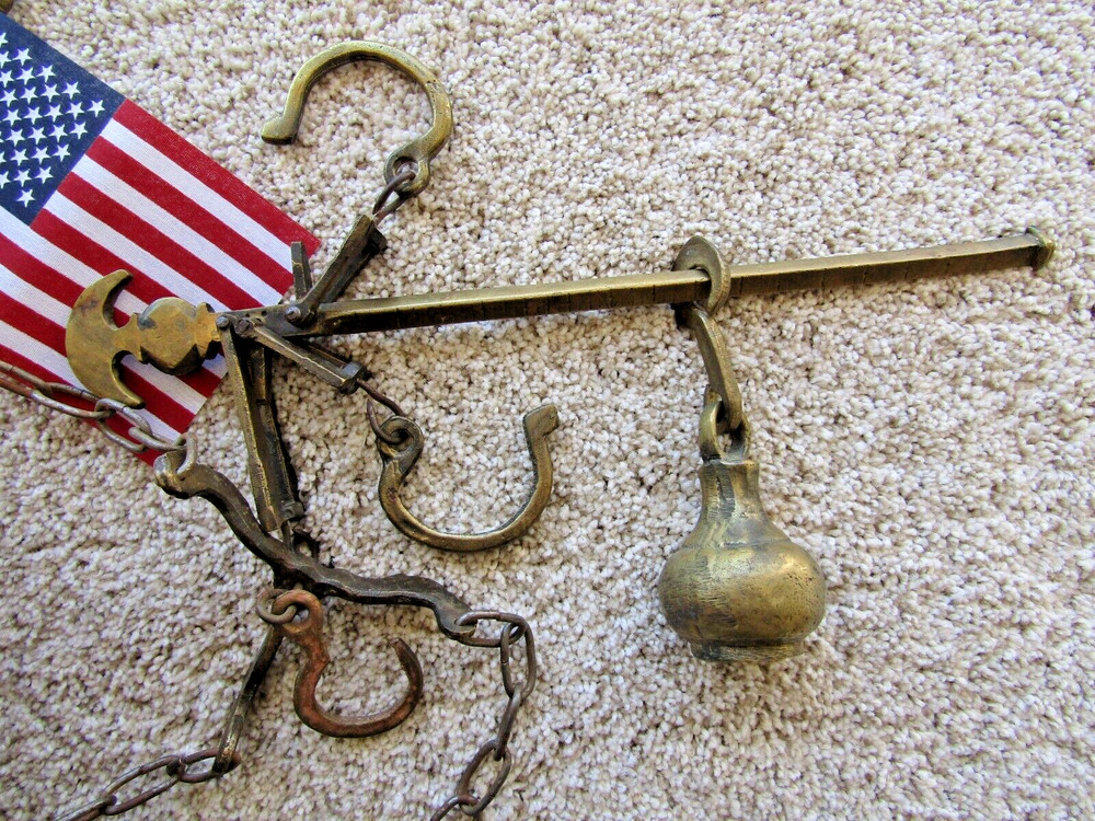 antique brass & copper hanging scale