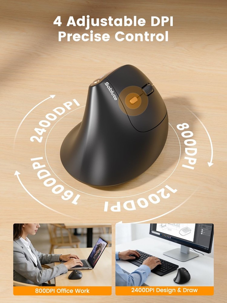SABLUTE MAM3 Ergonomic Mouse, Bluetooth Mouse for Small/Medium Hands,DualDevi...